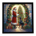 Doberman Pinscher and Santa Claus Framed Metal Print Bathroom, Kitchen, Office, Home Decor Wall Art Ready to Hang, Square, 8X8
