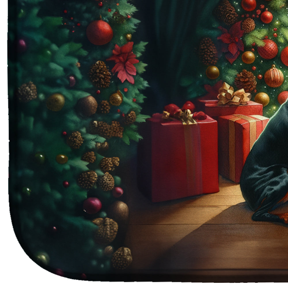 Doberman Pinscher and Santa Claus Dish Drying Mat Absorbent Dish Drying Mat Pad for Kitchen Counter Dish Drainer Mat for Countertop, 14 x 21", Multicolor