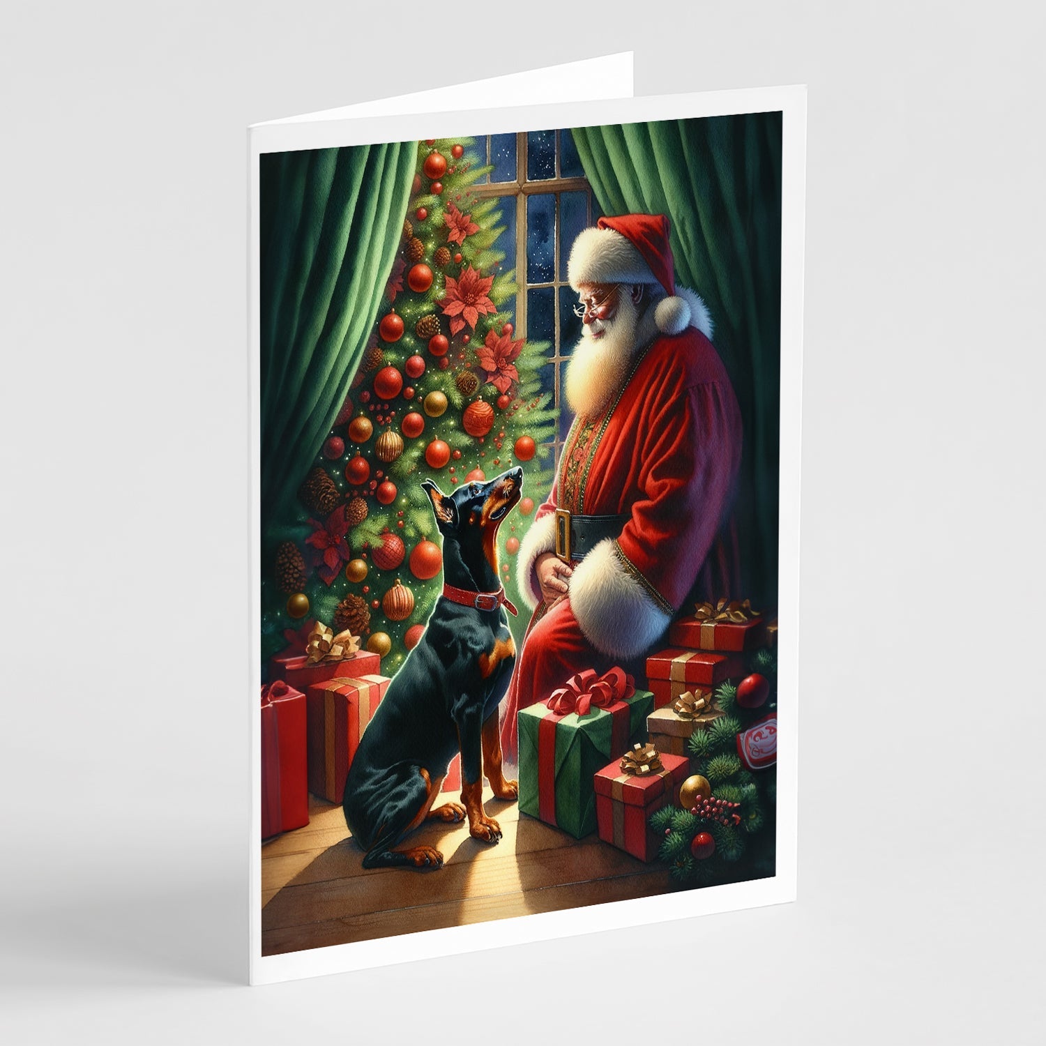 Doberman Pinscher and Santa Claus Greeting Cards Pack of 8 Blank Cards with Envelopes Whimsical A7 Size 5x7