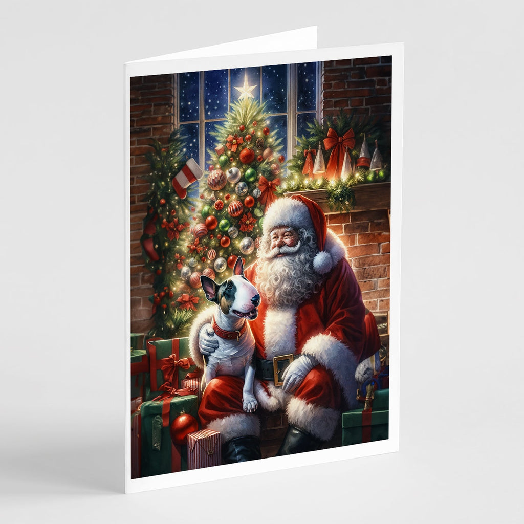 English Bull Terrier and Santa Claus Greeting Cards Pack of 8 Blank Cards with Envelopes Whimsical A7 Size 5x7