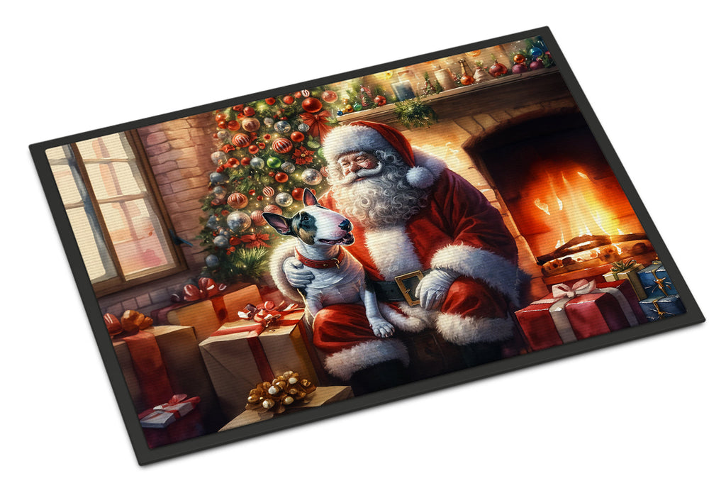 English Bull Terrier and Santa Claus Doormat Indoor Outdoor 18H X 27W Front Door Mat Rugs for Entryway, Non Slip Washable