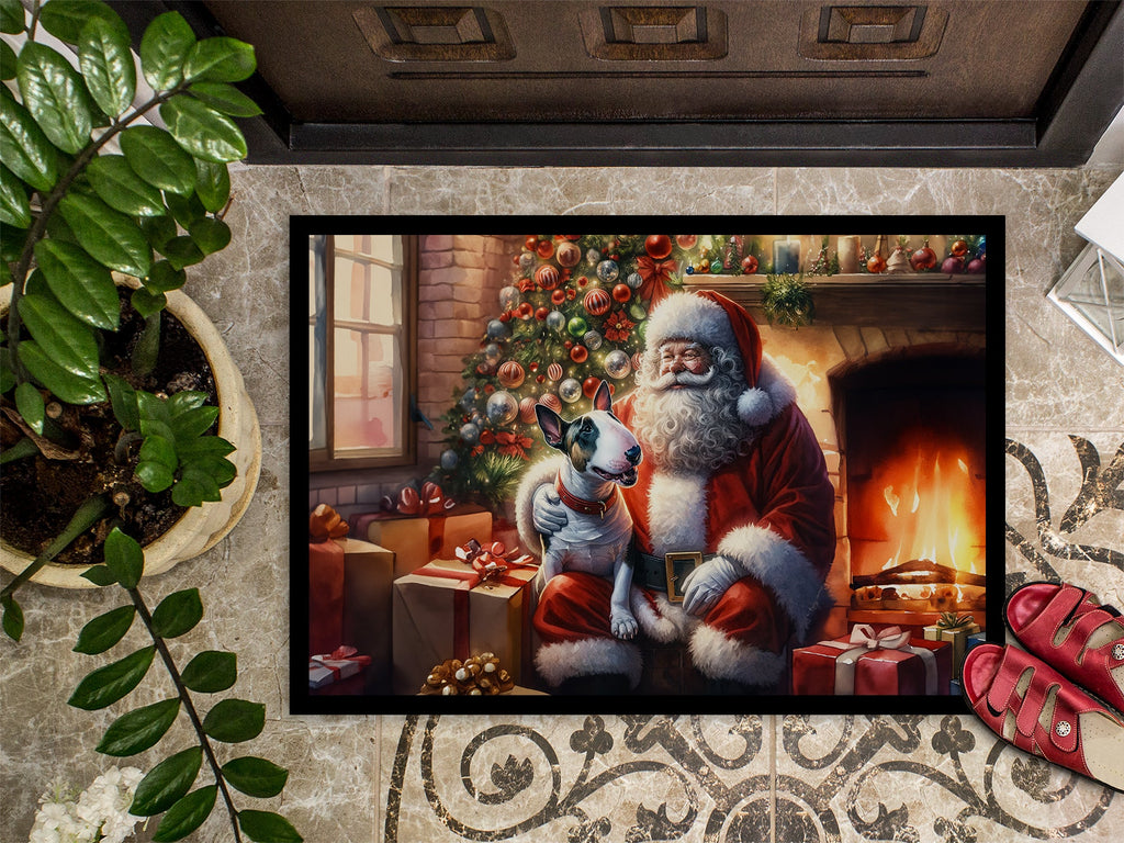 English Bull Terrier and Santa Claus Doormat Indoor Outdoor 18H X 27W Front Door Mat Rugs for Entryway, Non Slip Washable