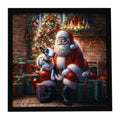 English Bull Terrier and Santa Claus Framed Metal Print Bathroom, Kitchen, Office, Home Decor Wall Art Ready to Hang, Square, 8X8
