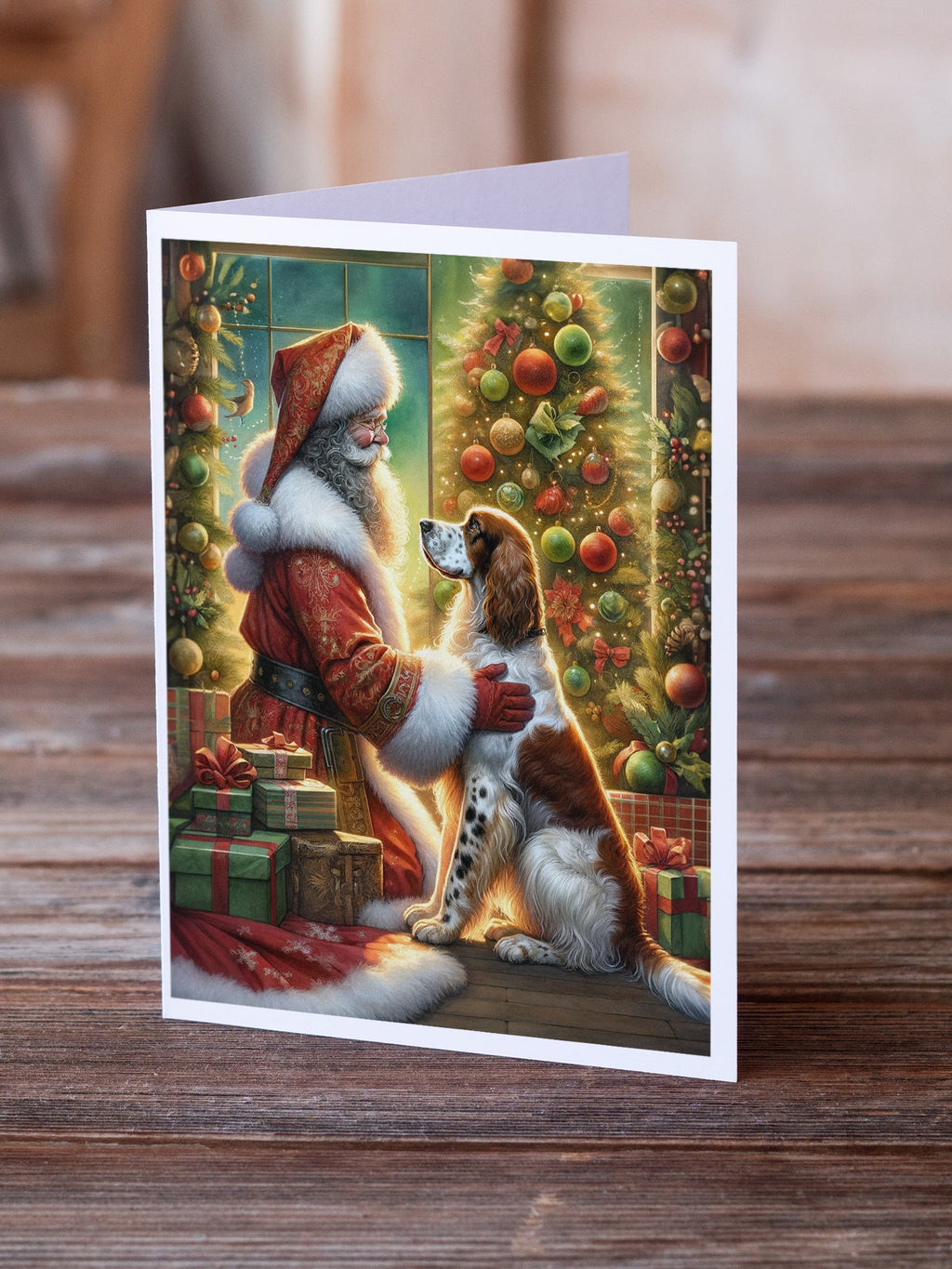 English Setter and Santa Claus Greeting Cards Pack of 8 Blank Cards with Envelopes Whimsical A7 Size 5x7