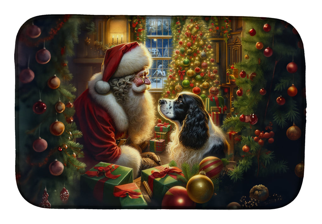 English Springer Spaniel and Santa Claus Dish Drying Mat Absorbent Dish Drying Mat Pad for Kitchen Counter Dish Drainer Mat for Countertop, 14 x 21", Multicolor