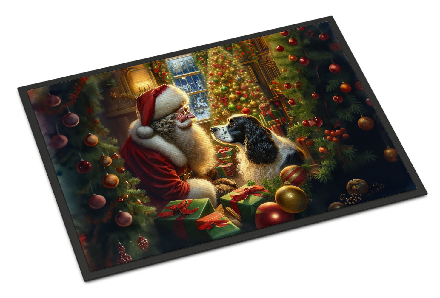 English Springer Spaniel and Santa Claus Doormat Indoor Outdoor 24H X 36W Front Door Mat Rugs for Entryway, Non Slip Washable Low Pile,