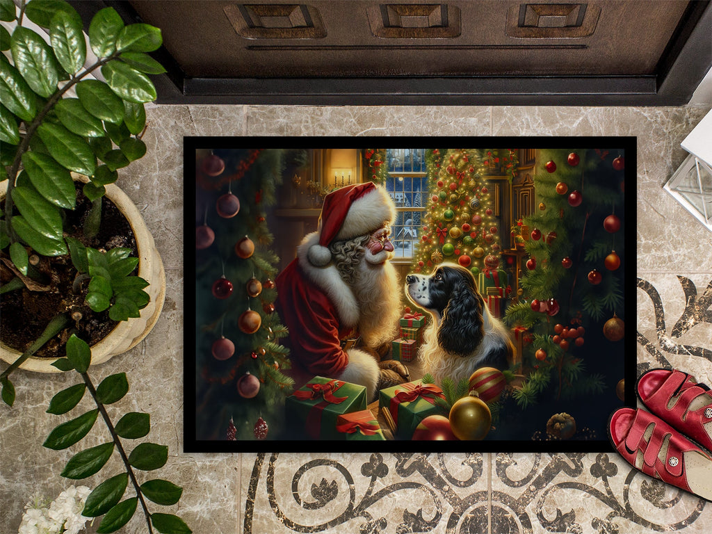English Springer Spaniel and Santa Claus Doormat Indoor Outdoor 24H X 36W Front Door Mat Rugs for Entryway, Non Slip Washable Low Pile,