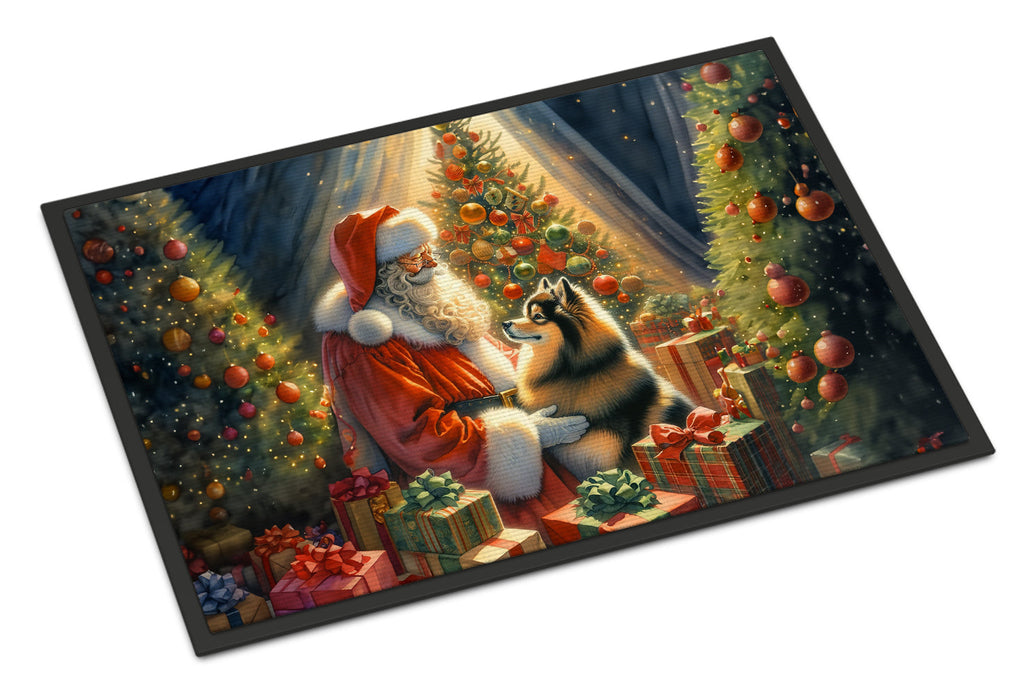 Finnish Spitz and Santa Claus Doormat Indoor Outdoor 24H X 36W Front Door Mat Rugs for Entryway, Non Slip Washable Low Pile,