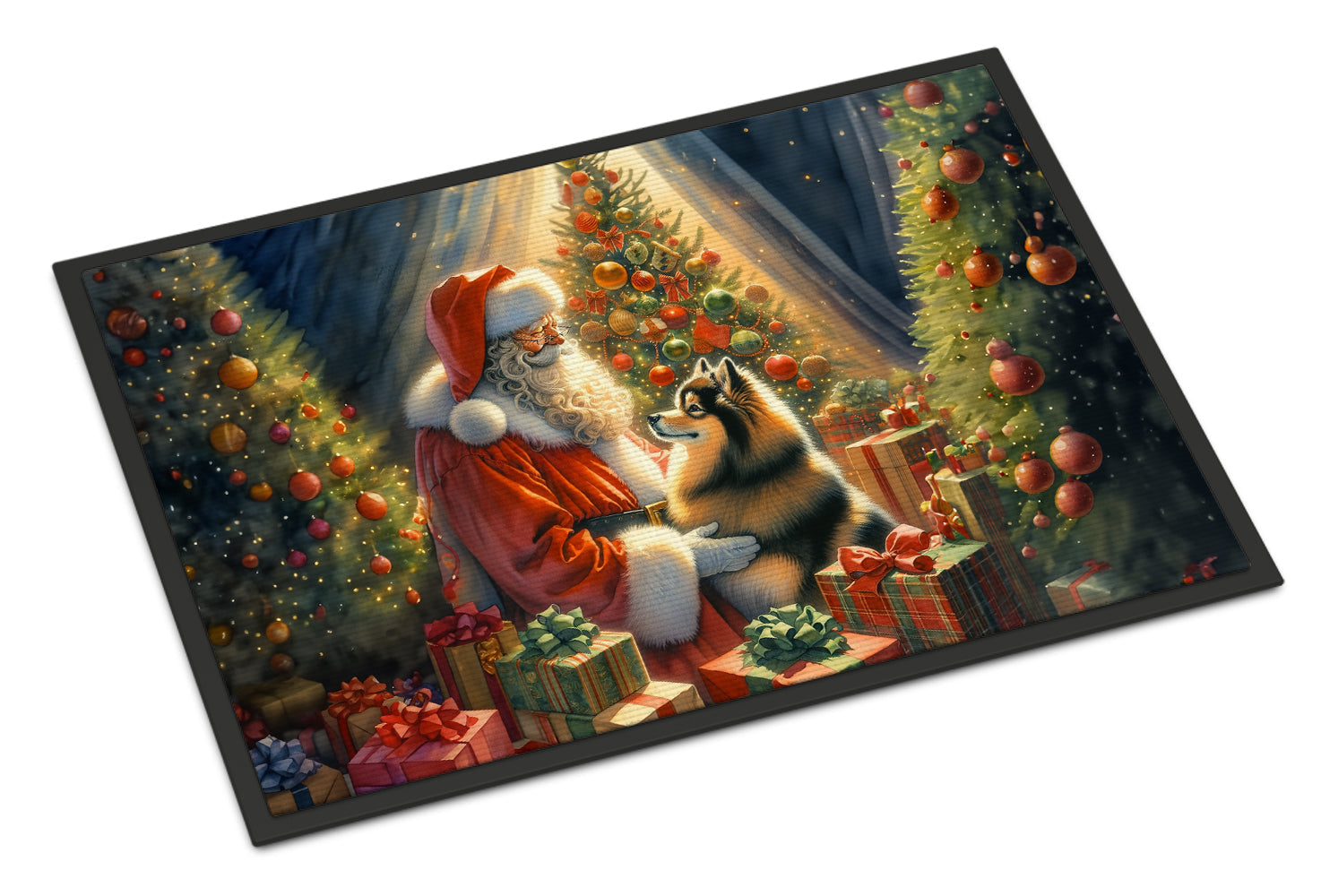 Finnish Spitz and Santa Claus Doormat Indoor Outdoor 24H X 36W Front Door Mat Rugs for Entryway, Non Slip Washable Low Pile,