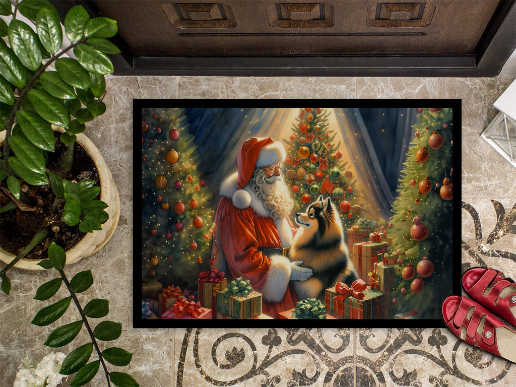 Finnish Spitz and Santa Claus Doormat Indoor Outdoor 18H X 27W Front Door Mat Rugs for Entryway, Non Slip Washable