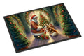 Finnish Spitz and Santa Claus Doormat Indoor Outdoor 24H X 36W Front Door Mat Rugs for Entryway, Non Slip Washable Low Pile,