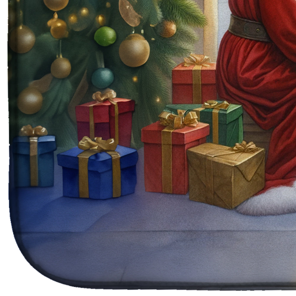 Flat-Coated Retriever and Santa Claus Dish Drying Mat Absorbent Dish Drying Mat Pad for Kitchen Counter Dish Drainer Mat for Countertop, 14 x 21", Multicolor