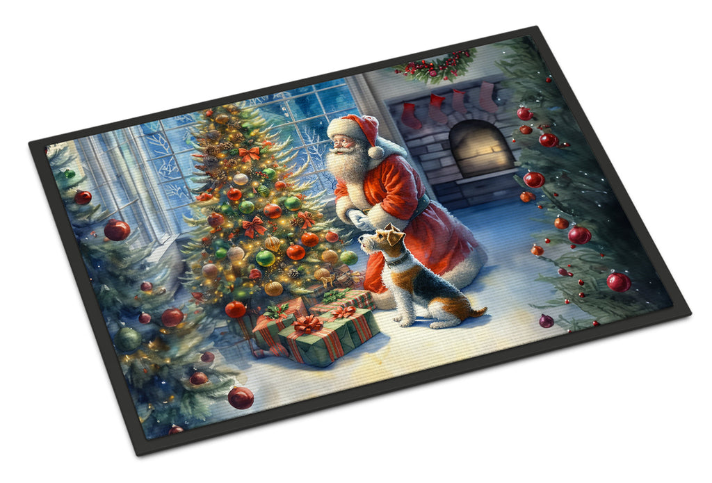 Fox Terrier and Santa Claus Doormat Indoor Outdoor 18H X 27W Front Door Mat Rugs for Entryway, Non Slip Washable