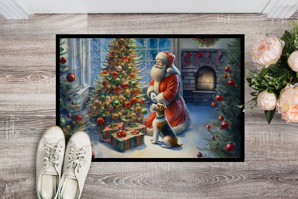 Fox Terrier and Santa Claus Doormat Indoor Outdoor 18H X 27W Front Door Mat Rugs for Entryway, Non Slip Washable