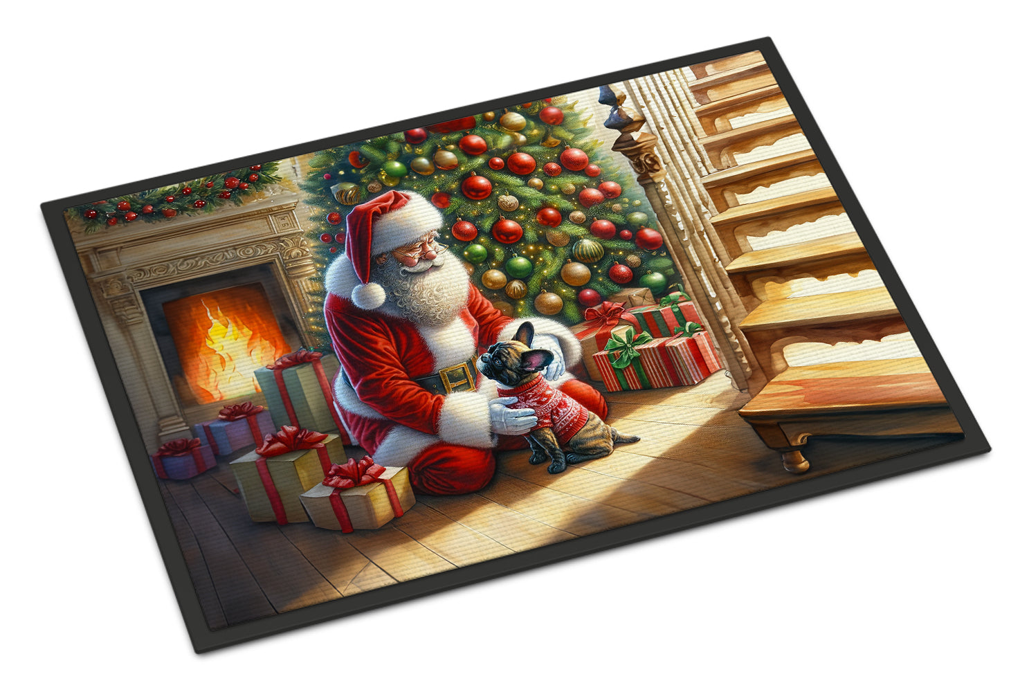 French Bulldog and Santa Claus Doormat Indoor Outdoor 18H X 27W Front Door Mat Rugs for Entryway, Non Slip Washable
