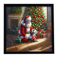 French Bulldog and Santa Claus Framed Metal Print Bathroom, Kitchen, Office, Home Decor Wall Art Ready to Hang, Square, 8X8