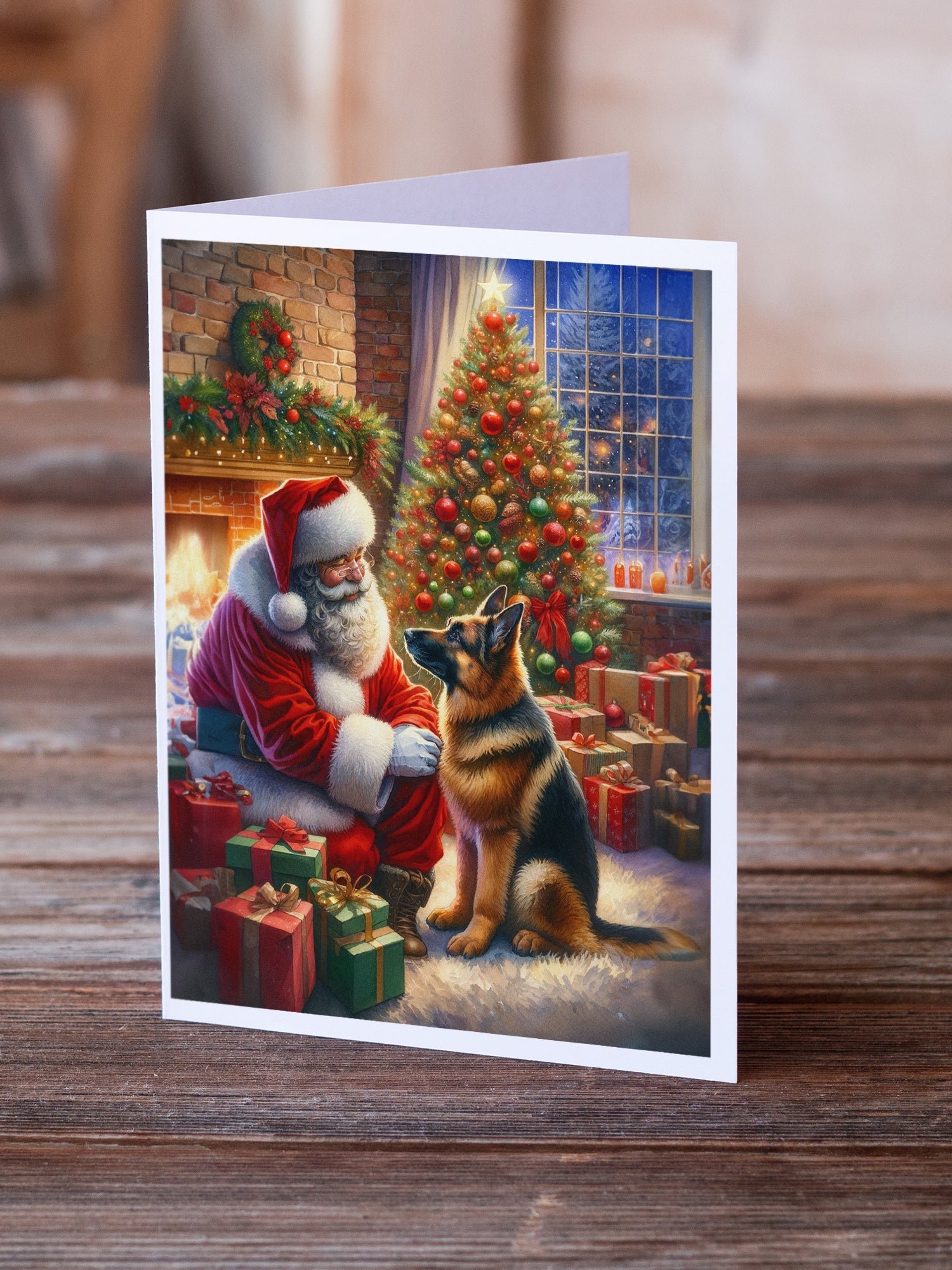 German Shepherd and Santa Claus Greeting Cards Pack of 8 Blank Cards with Envelopes Whimsical A7 Size 5x7