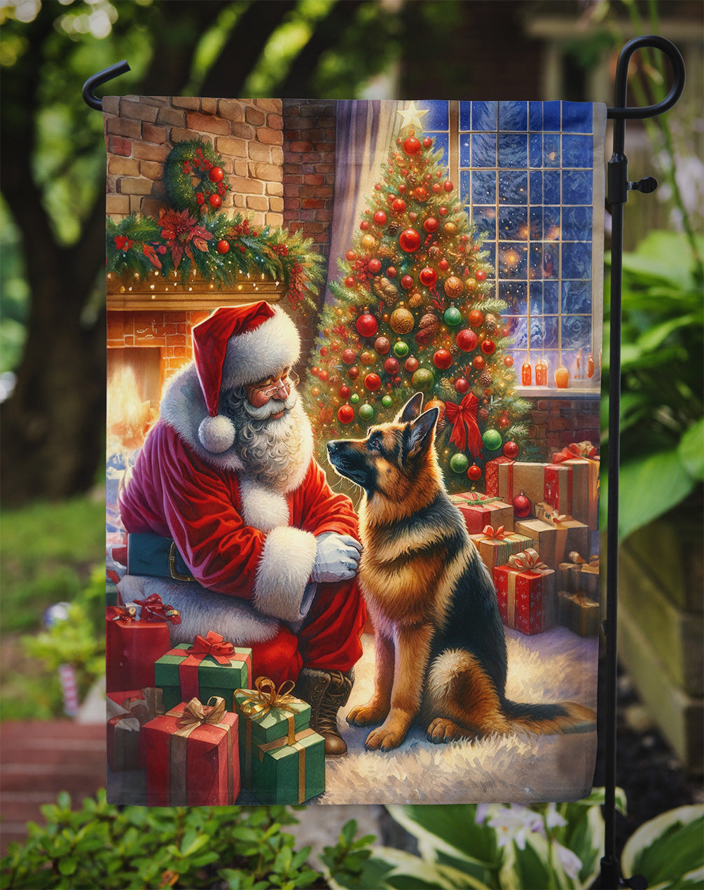 German Shepherd and Santa Claus Garden Flag Mailbox Decorative Yard Banner Outside Patio Artwork for Flower Beds, Garden Size, Multicolor