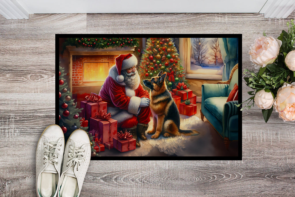 German Shepherd and Santa Claus Doormat Indoor Outdoor 24H X 36W Front Door Mat Rugs for Entryway, Non Slip Washable Low Pile,