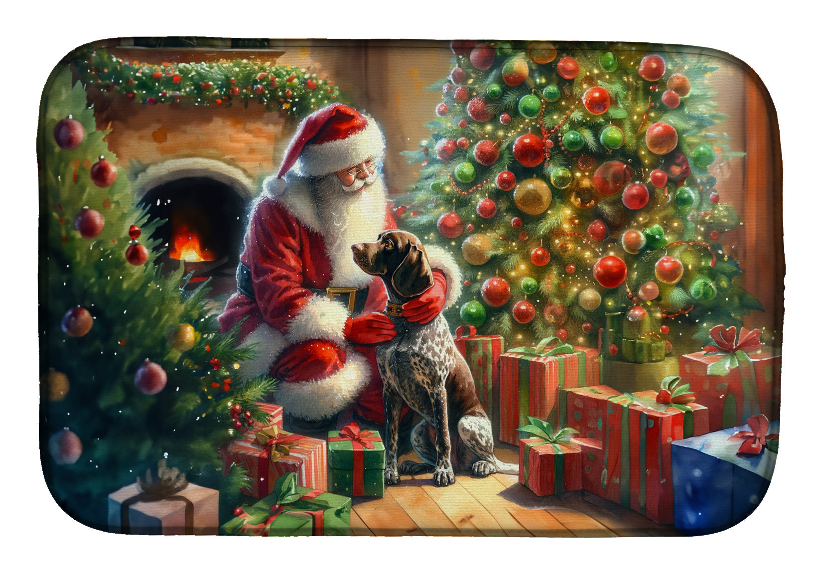 German Shorthaired Pointer and Santa Claus Dish Drying Mat Absorbent Dish Drying Mat Pad for Kitchen Counter Dish Drainer Mat for Countertop, 14 x 21", Multicolor