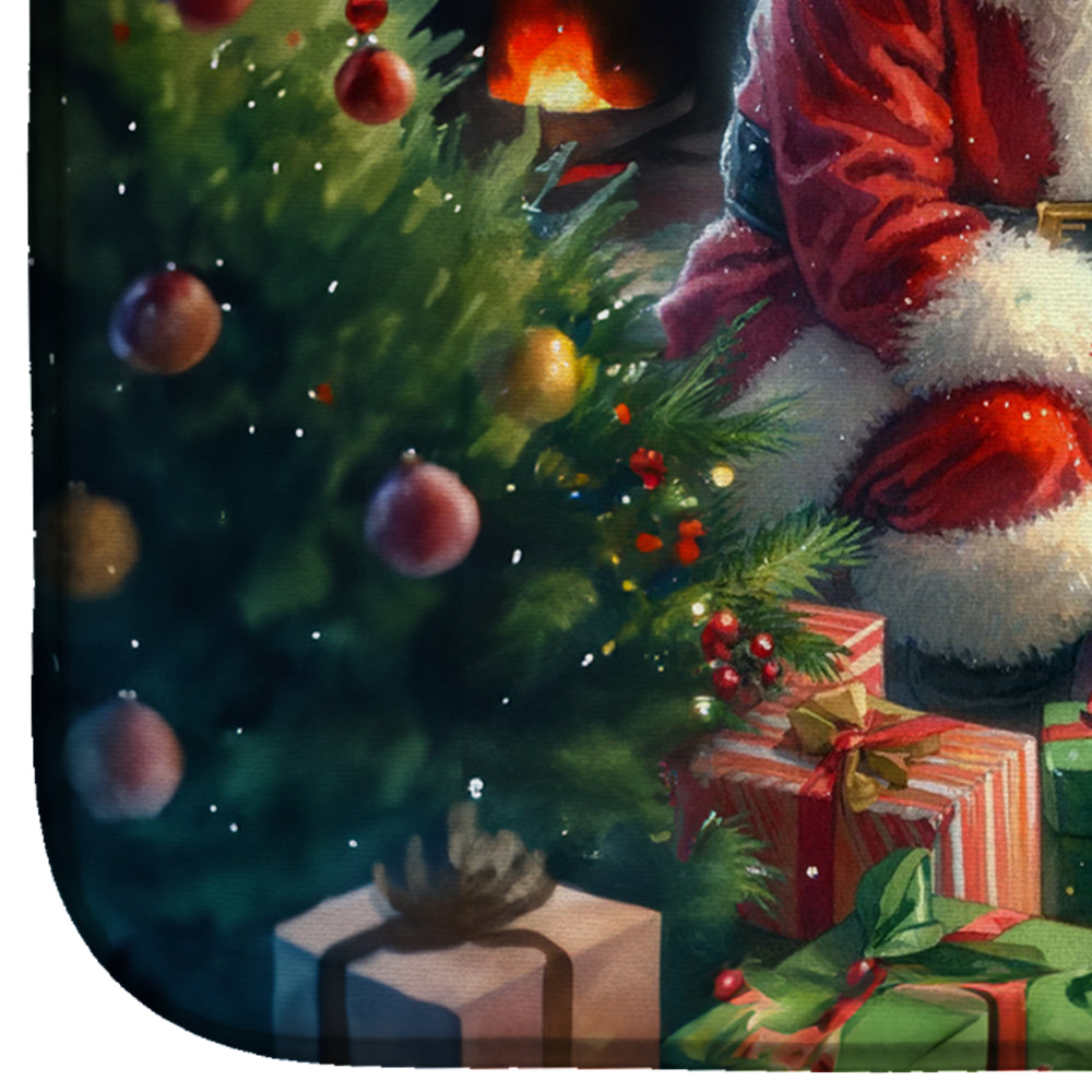 German Shorthaired Pointer and Santa Claus Dish Drying Mat Absorbent Dish Drying Mat Pad for Kitchen Counter Dish Drainer Mat for Countertop, 14 x 21", Multicolor