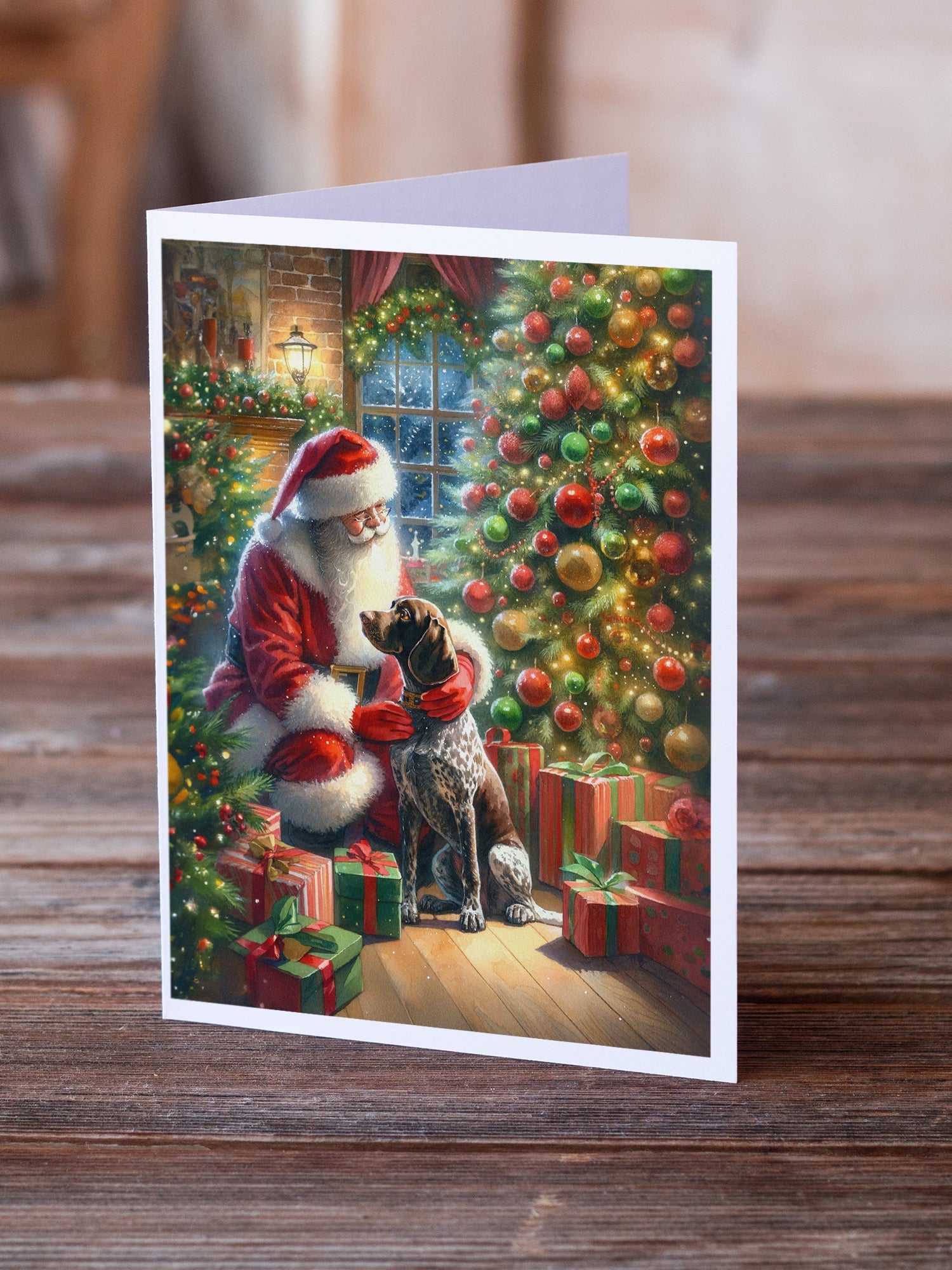 German Shorthaired Pointer and Santa Claus Greeting Cards Pack of 8 Blank Cards with Envelopes Whimsical A7 Size 5x7