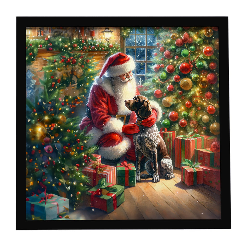 German Shorthaired Pointer and Santa Claus Framed Metal Print Bathroom, Kitchen, Office, Home Decor Wall Art Ready to Hang, Square, 8X8