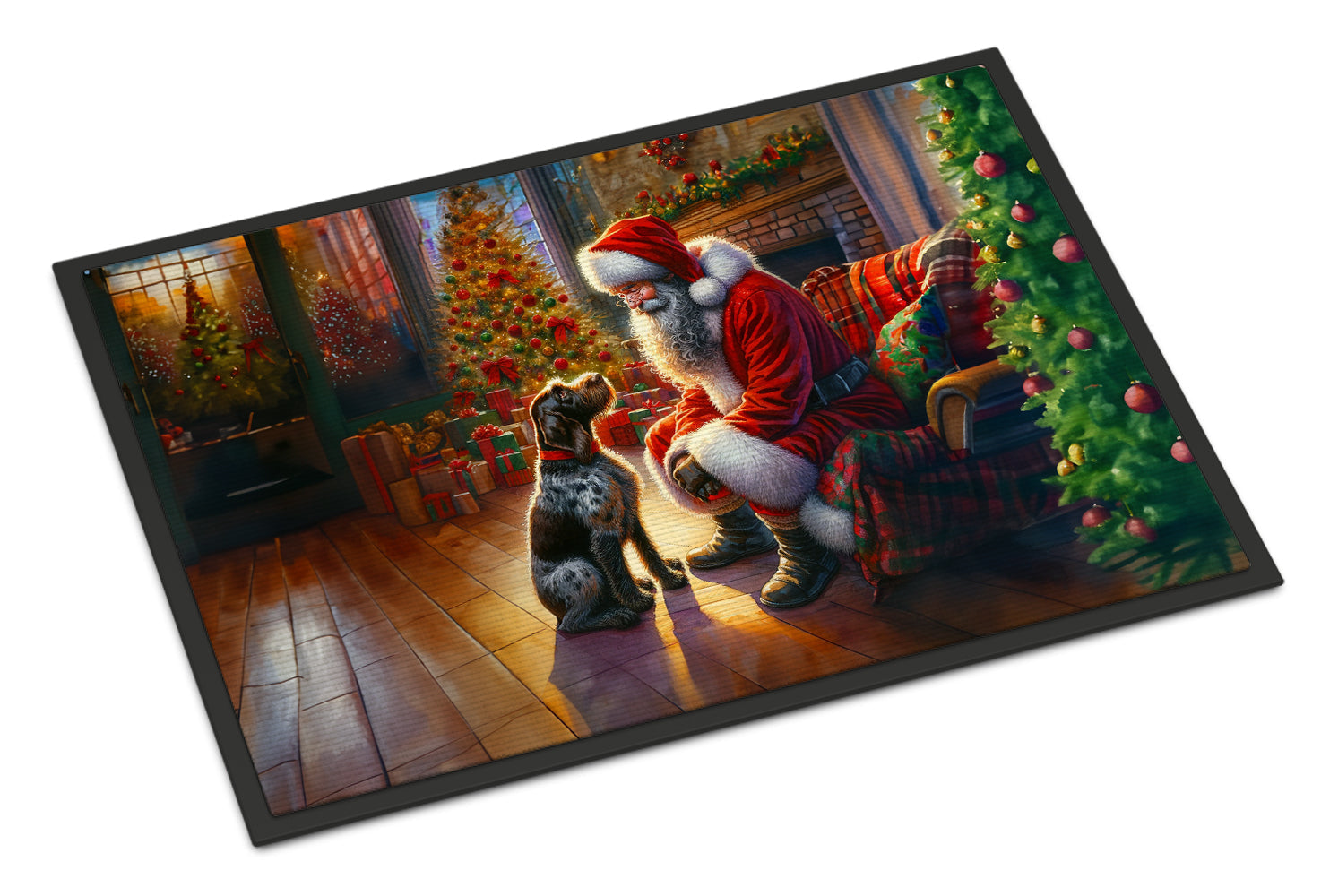 German Wirehaired Pointer and Santa Claus Doormat Indoor Outdoor 24H X 36W Front Door Mat Rugs for Entryway, Non Slip Washable Low Pile,