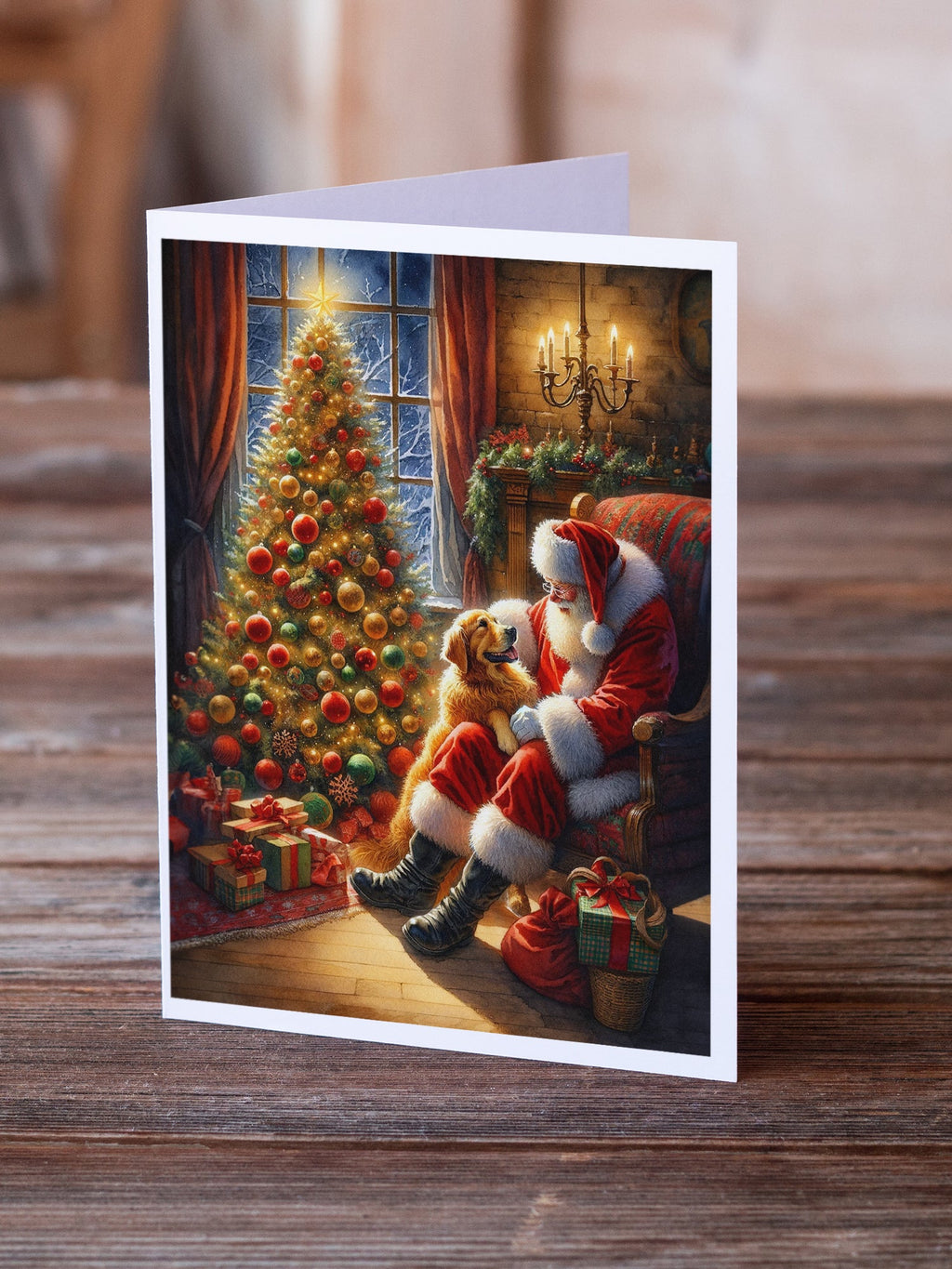 Golden Retriever and Santa Claus Greeting Cards Pack of 8 Blank Cards with Envelopes Whimsical A7 Size 5x7