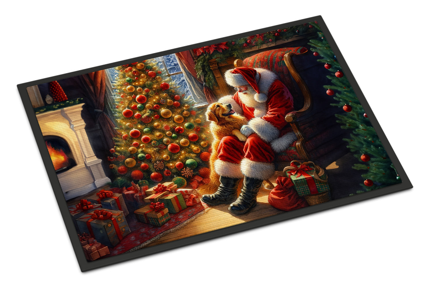 Golden Retriever and Santa Claus Doormat Indoor Outdoor 24H X 36W Front Door Mat Rugs for Entryway, Non Slip Washable Low Pile,