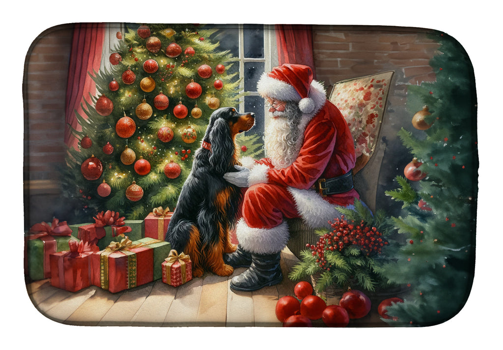 Gordon Setter and Santa Claus Dish Drying Mat Absorbent Dish Drying Mat Pad for Kitchen Counter Dish Drainer Mat for Countertop, 14 x 21", Multicolor