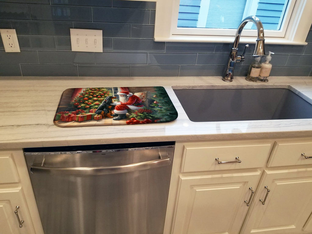 Gordon Setter and Santa Claus Dish Drying Mat Absorbent Dish Drying Mat Pad for Kitchen Counter Dish Drainer Mat for Countertop, 14 x 21", Multicolor