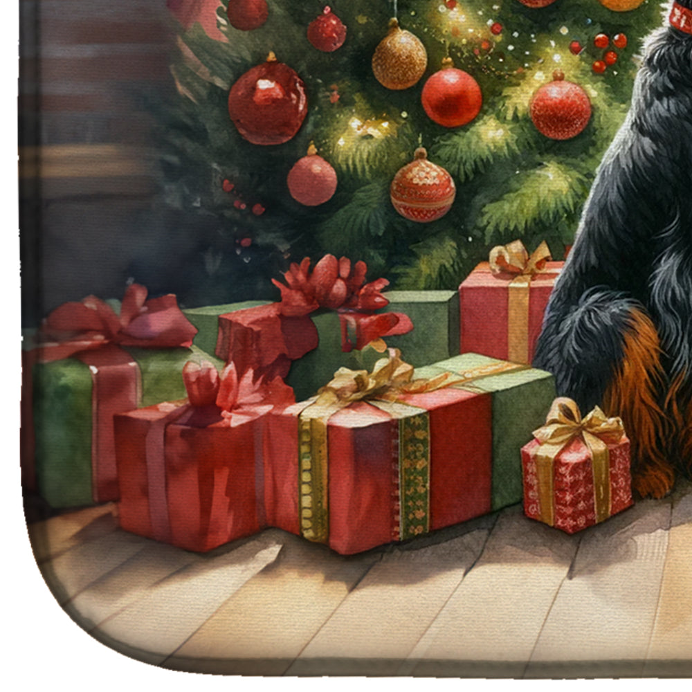 Gordon Setter and Santa Claus Dish Drying Mat Absorbent Dish Drying Mat Pad for Kitchen Counter Dish Drainer Mat for Countertop, 14 x 21", Multicolor