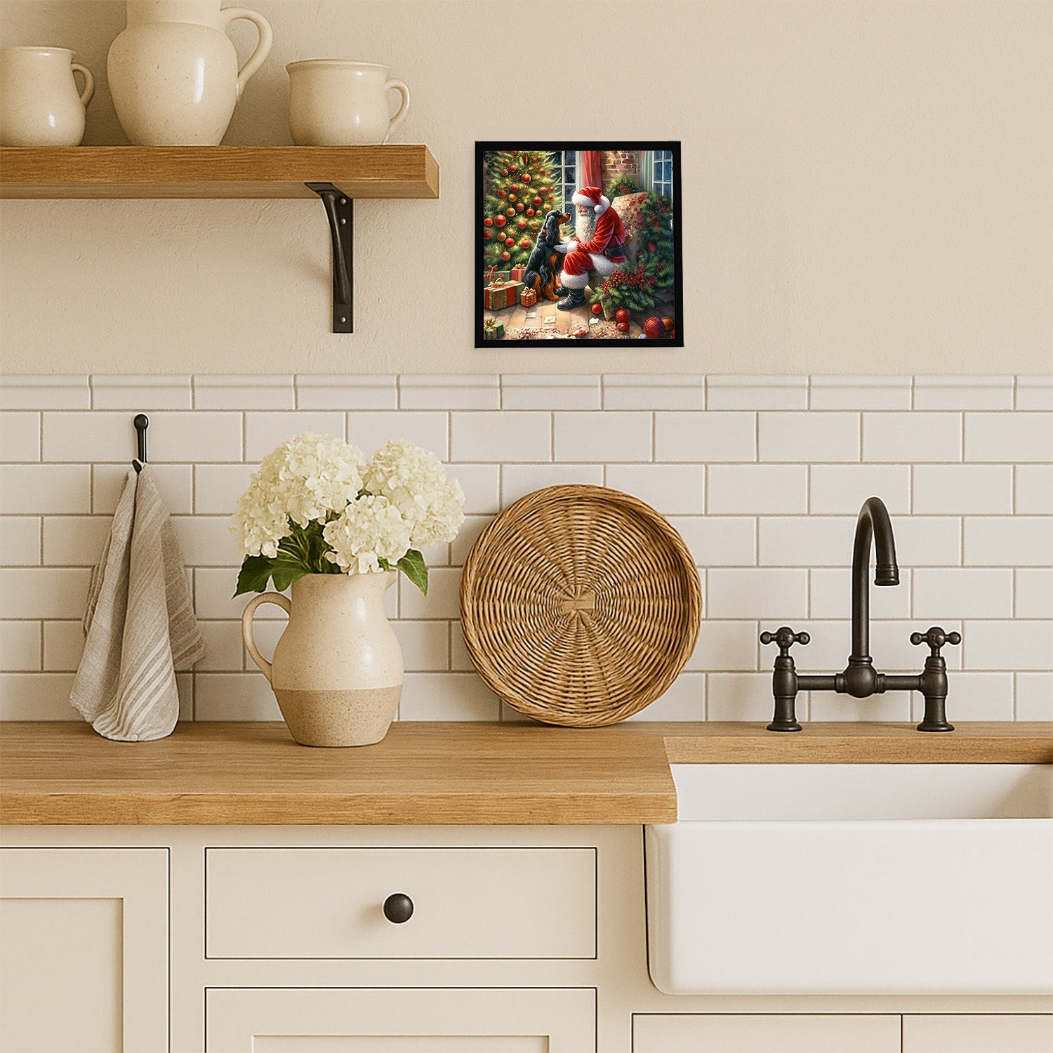 Gordon Setter and Santa Claus Framed Metal Print Bathroom, Kitchen, Office, Home Decor Wall Art Ready to Hang, Square, 8X8