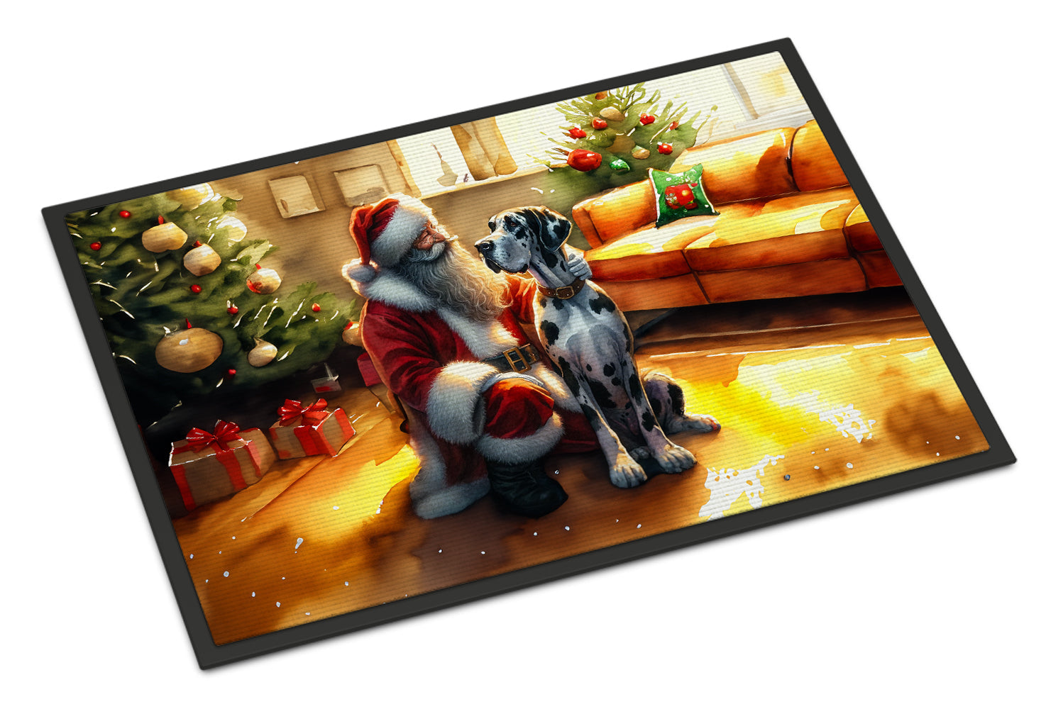 Great Dane and Santa Claus Doormat Indoor Outdoor 24H X 36W Front Door Mat Rugs for Entryway, Non Slip Washable Low Pile,