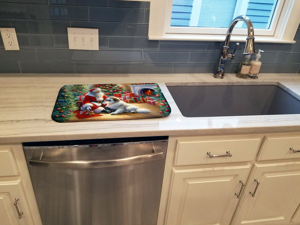 Great Pyrenees and Santa Claus Dish Drying Mat Absorbent Dish Drying Mat Pad for Kitchen Counter Dish Drainer Mat for Countertop, 14 x 21", Multicolor