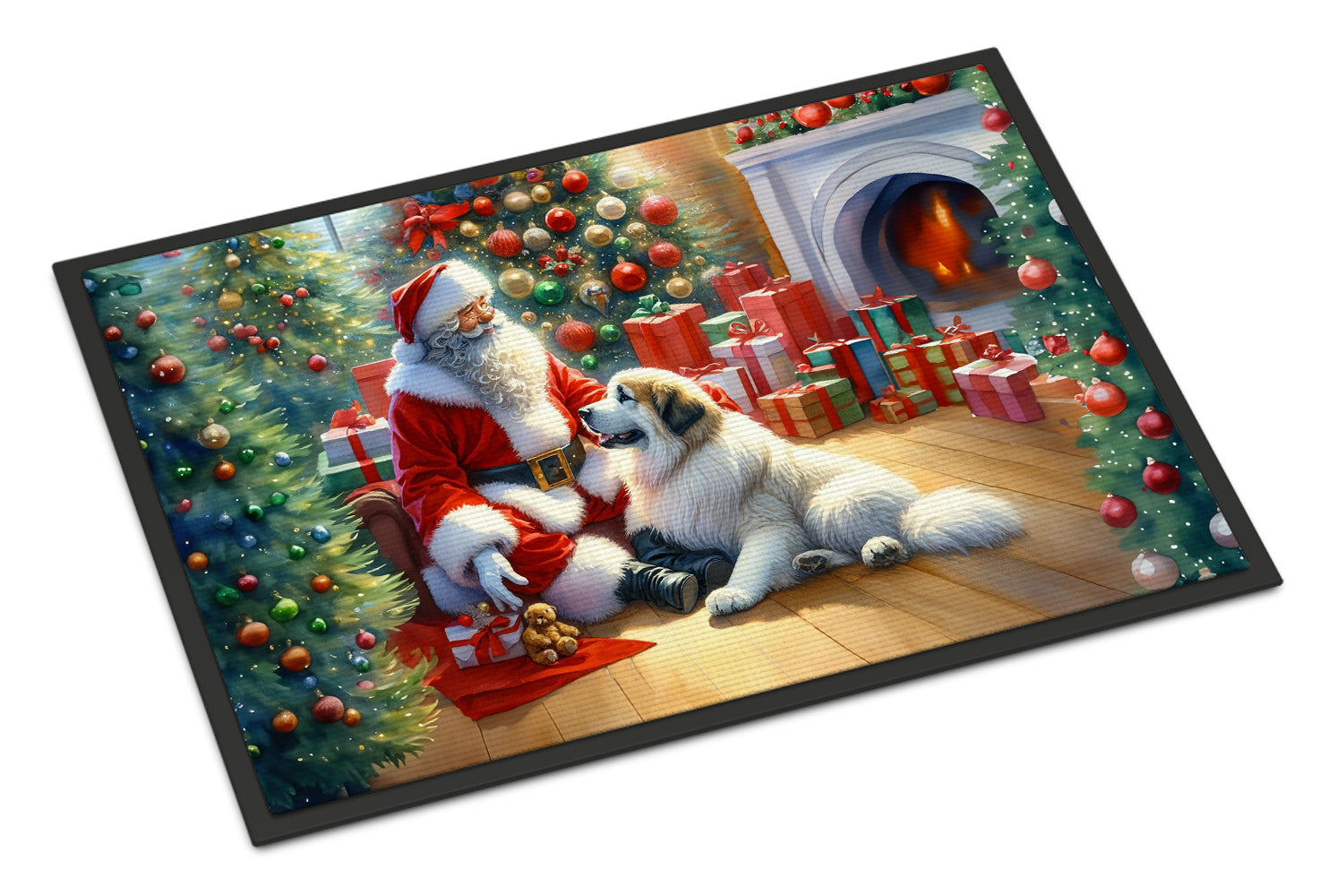 Great Pyrenees and Santa Claus Doormat Indoor Outdoor 24H X 36W Front Door Mat Rugs for Entryway, Non Slip Washable Low Pile,