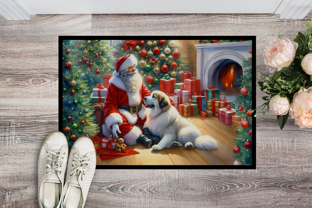 Great Pyrenees and Santa Claus Doormat Indoor Outdoor 24H X 36W Front Door Mat Rugs for Entryway, Non Slip Washable Low Pile,