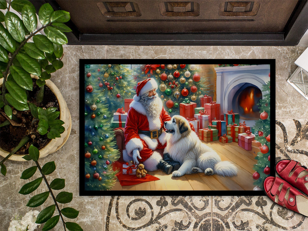 Great Pyrenees and Santa Claus Doormat Indoor Outdoor 24H X 36W Front Door Mat Rugs for Entryway, Non Slip Washable Low Pile,