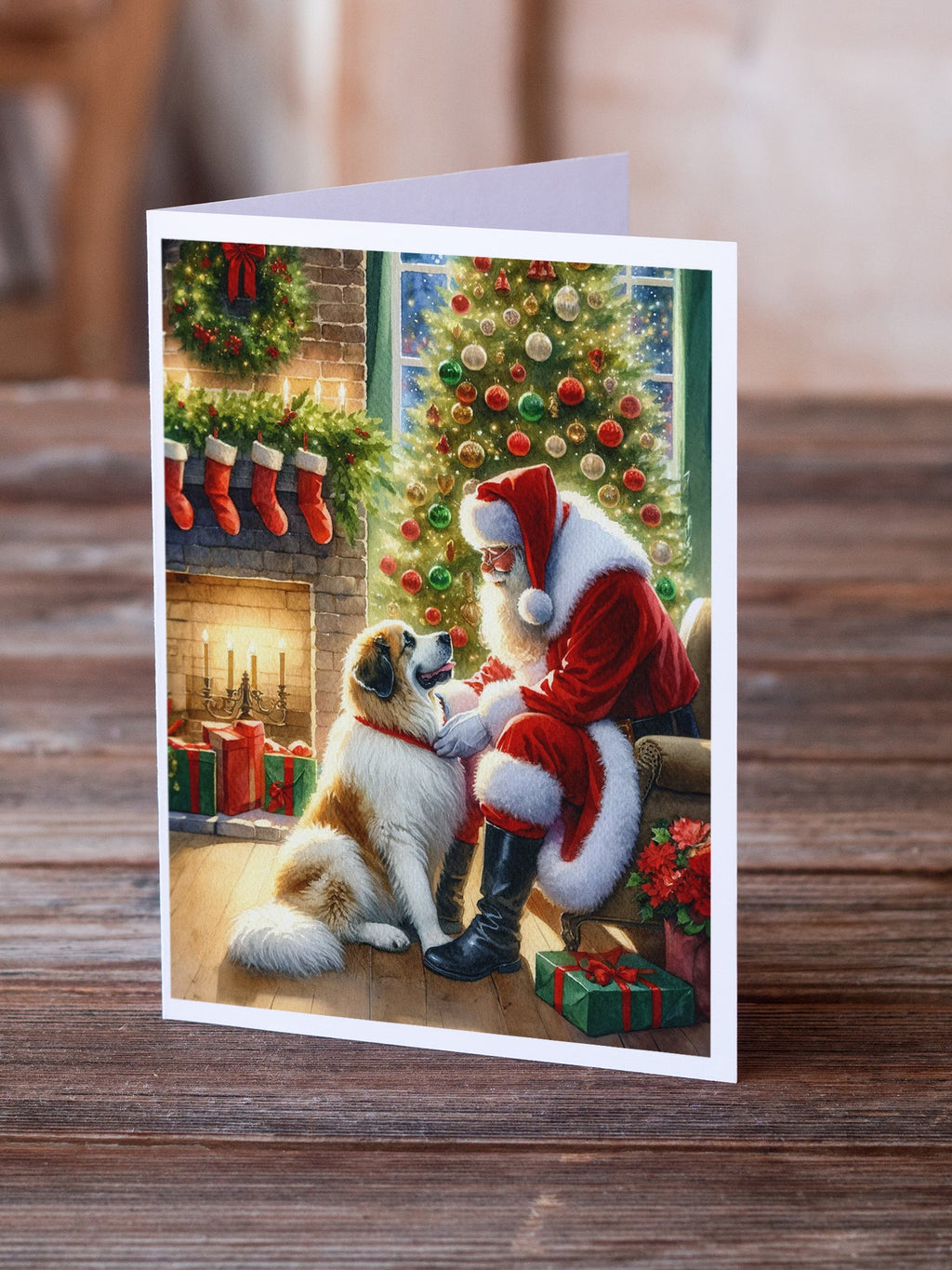 Great Pyrenees and Santa Claus Greeting Cards Pack of 8 Blank Cards with Envelopes Whimsical A7 Size 5x7