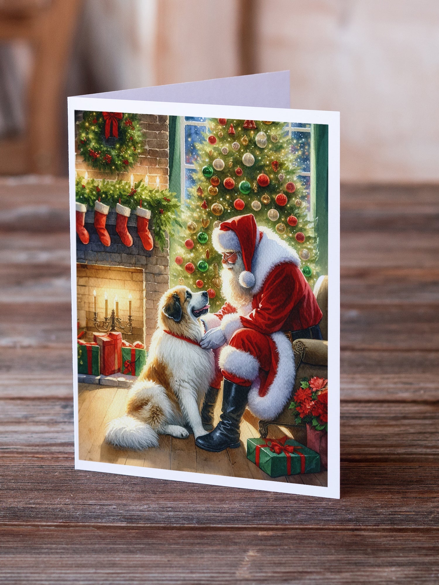 Great Pyrenees and Santa Claus Greeting Cards Pack of 8 Blank Cards with Envelopes Whimsical A7 Size 5x7