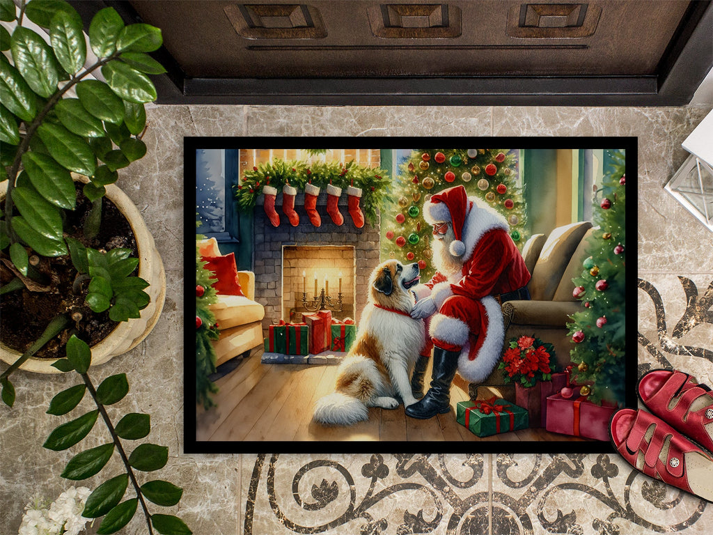 Great Pyrenees and Santa Claus Doormat Indoor Outdoor 24H X 36W Front Door Mat Rugs for Entryway, Non Slip Washable Low Pile,