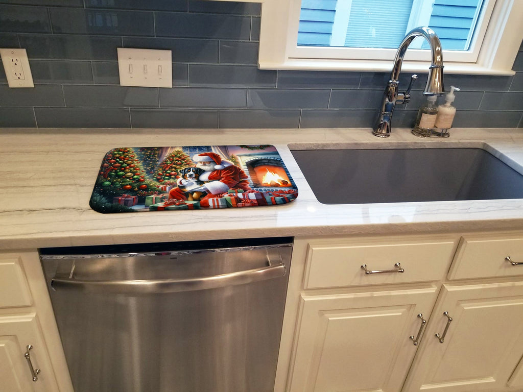 Greater Swiss Mountain Dog and Santa Claus Dish Drying Mat Absorbent Dish Drying Mat Pad for Kitchen Counter Dish Drainer Mat for Countertop, 14 x 21", Multicolor