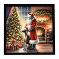 Greyhound and Santa Claus Framed Metal Print Bathroom, Kitchen, Office, Home Decor Wall Art Ready to Hang, Square, 8X8
