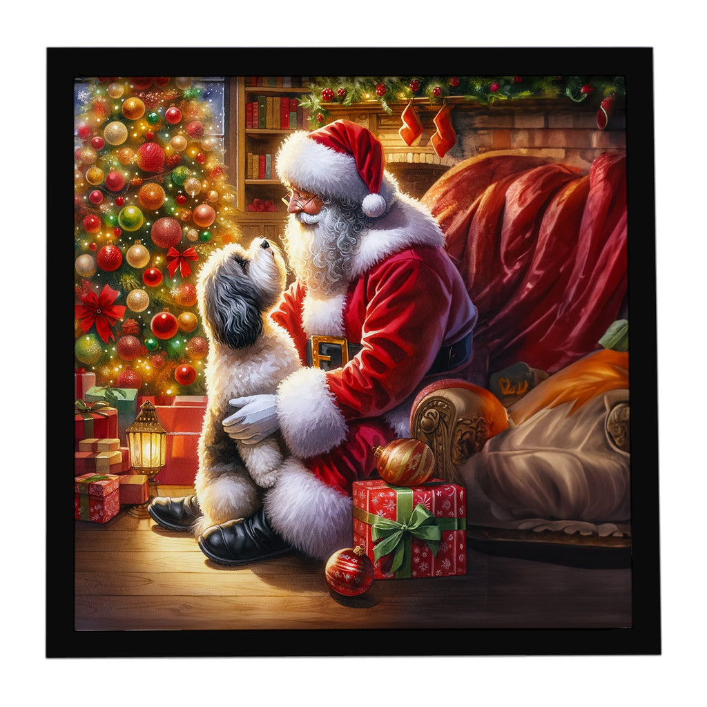 Havanese and Santa Claus Framed Metal Print Bathroom, Kitchen, Office, Home Decor Wall Art Ready to Hang, Square, 8X8