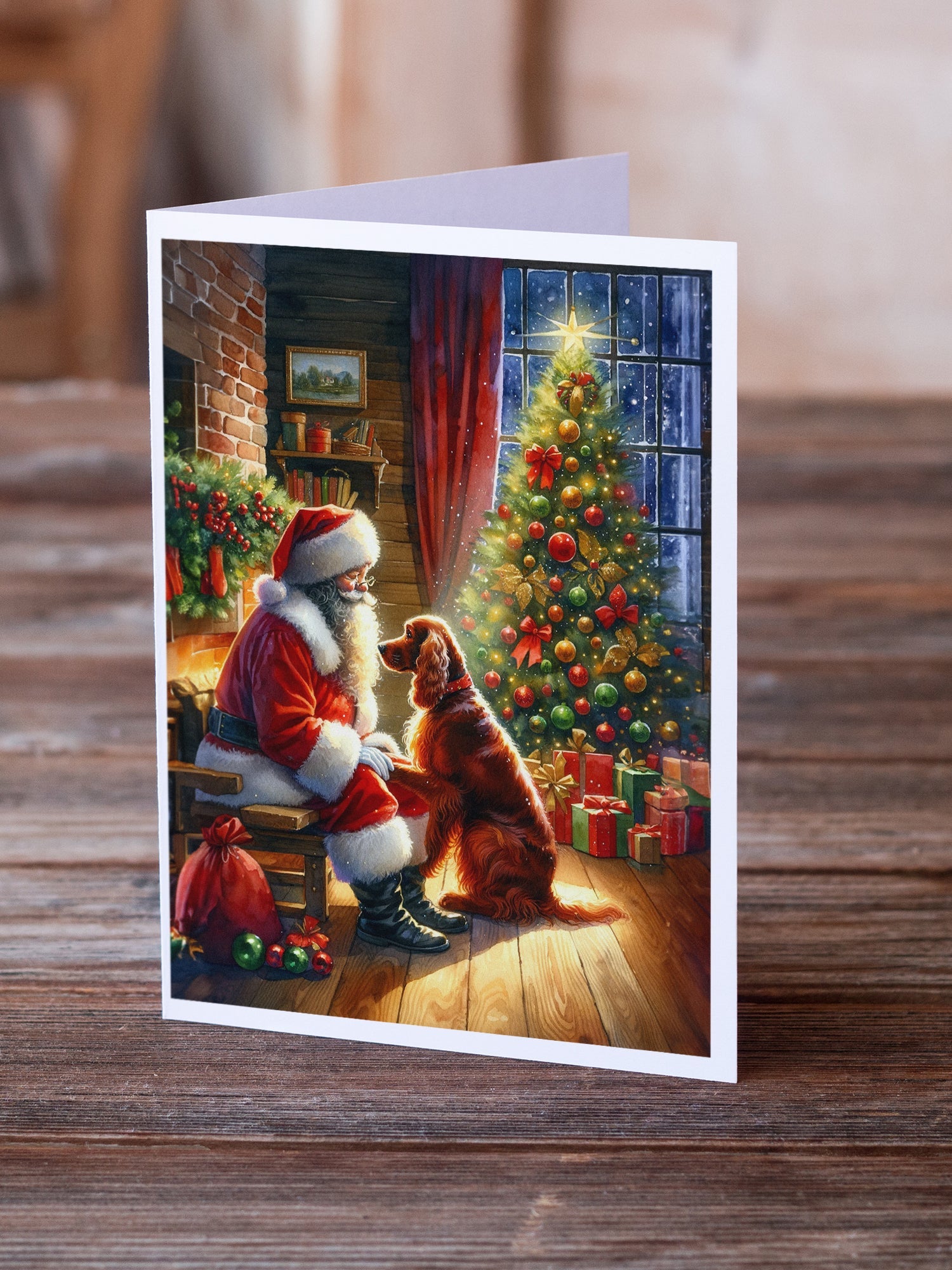 Irish Setter and Santa Claus Greeting Cards Pack of 8 Blank Cards with Envelopes Whimsical A7 Size 5x7