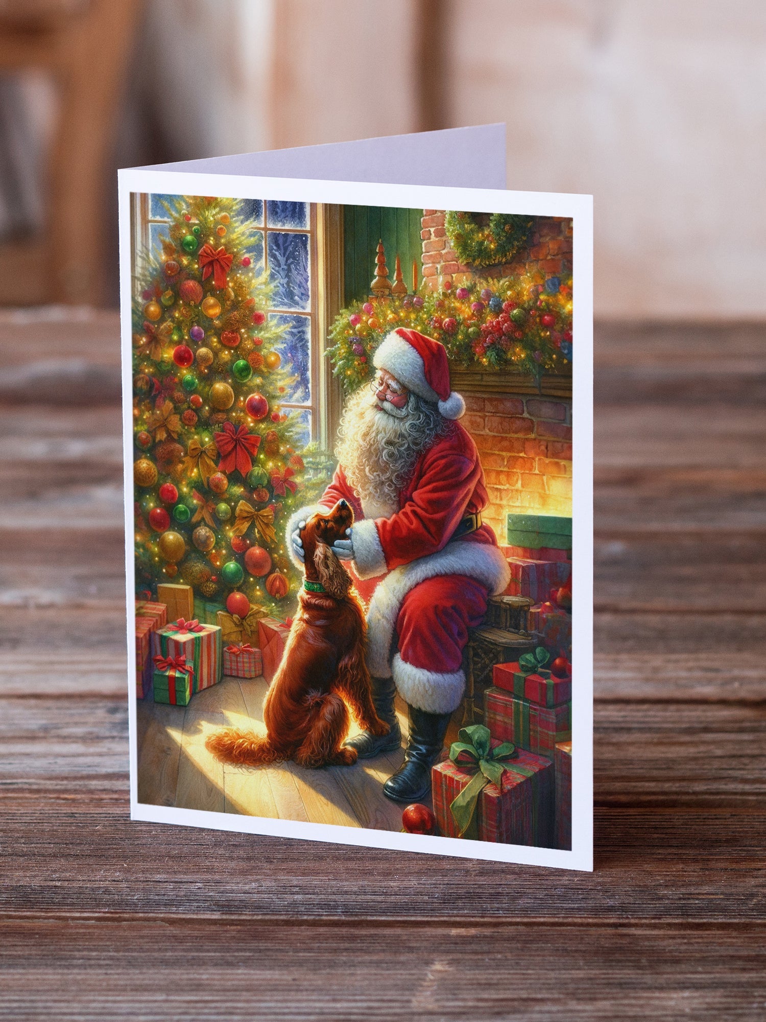 Irish Setter and Santa Claus Greeting Cards Pack of 8 Blank Cards with Envelopes Whimsical A7 Size 5x7