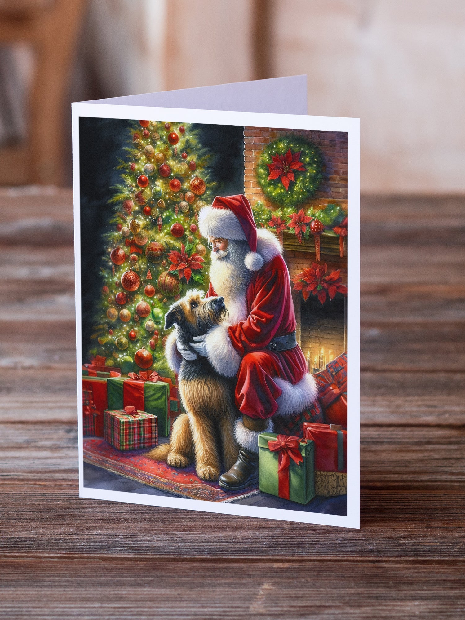 Irish Wolfhound and Santa Claus Greeting Cards Pack of 8 Blank Cards with Envelopes Whimsical A7 Size 5x7