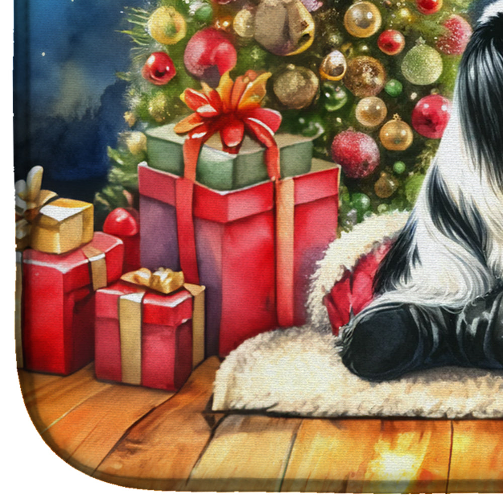 Japanese Chin and Santa Claus Dish Drying Mat Absorbent Dish Drying Mat Pad for Kitchen Counter Dish Drainer Mat for Countertop, 14 x 21", Multicolor