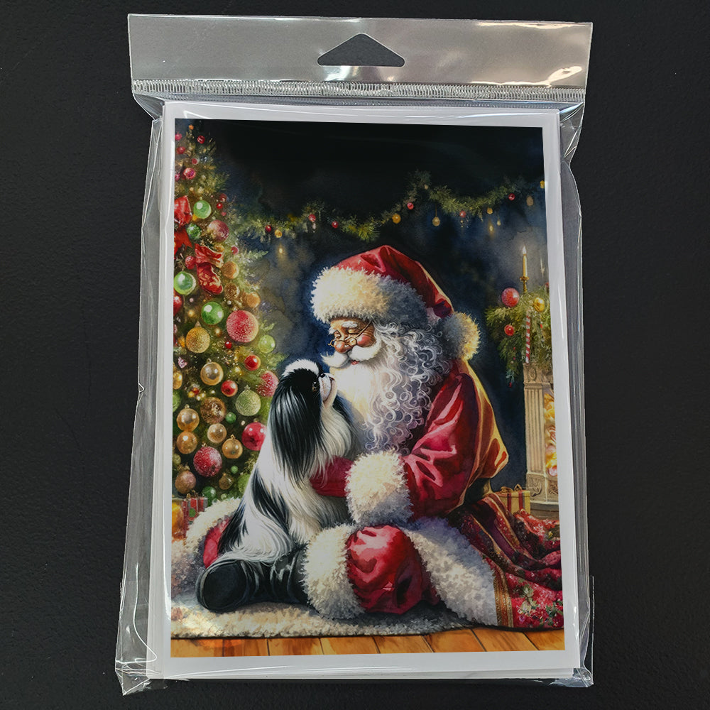 Japanese Chin and Santa Claus Greeting Cards Pack of 8 Blank Cards with Envelopes Whimsical A7 Size 5x7